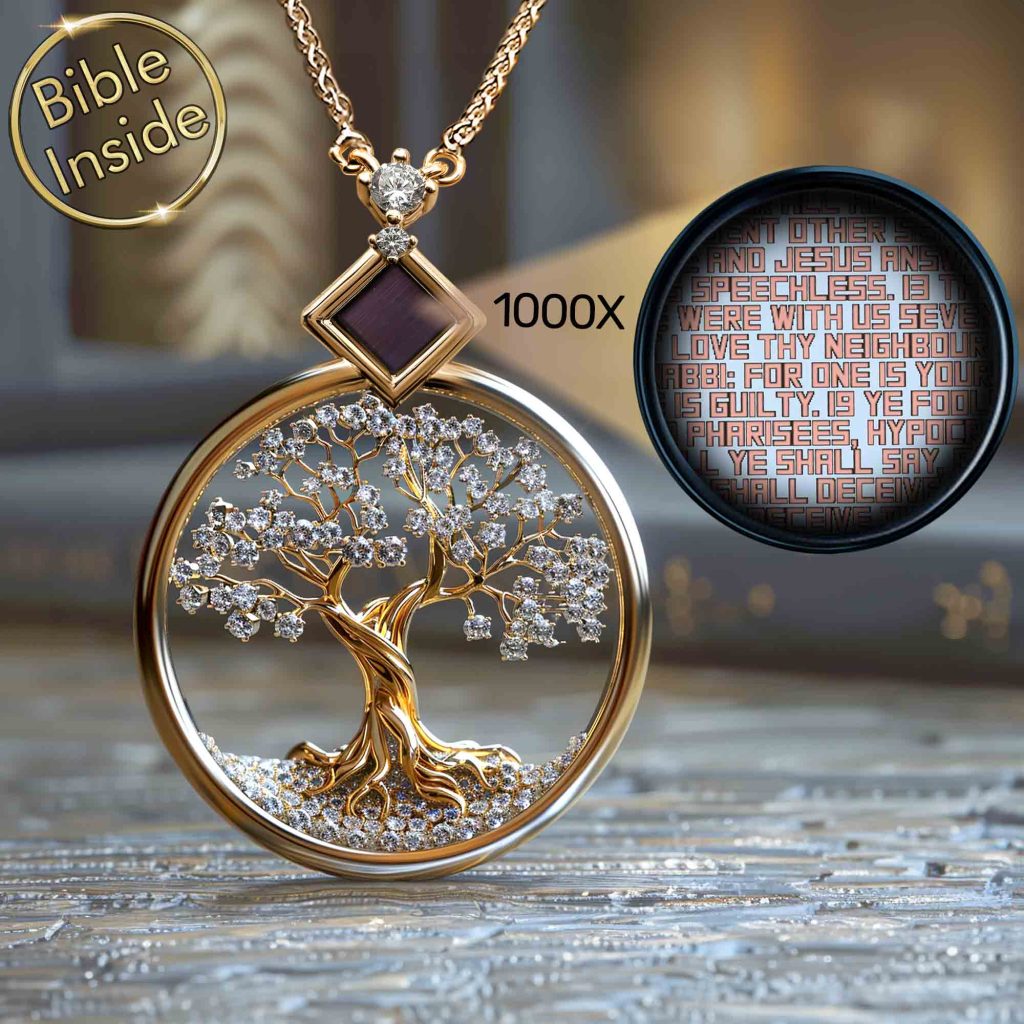 Christmas Wife Gift: Gold Tree of Life Pendant Necklace with New Testament Inside from My Nano Jewelry
